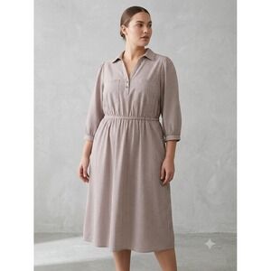 Torrid Striped Button V-Neck Midi Shirt Dress Brown White 00